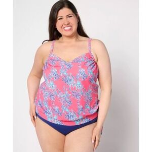 Kim Gravel x Swimsuits For All Pink Coral Tankini Set Navy Bottoms Womens 14